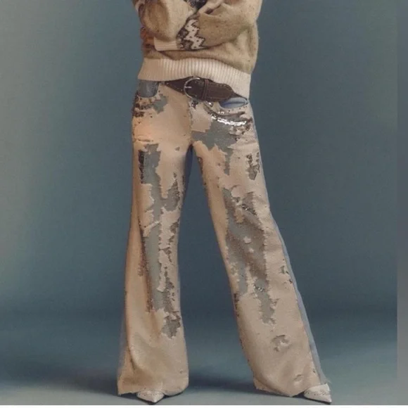 Anthropologie Sequin Wide-Leg Pants - Picture 4 of 6